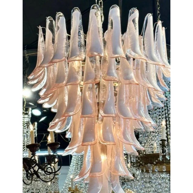 Pink Murano Pink and White Saddle Waterfall Chandelier For Sale - Image 8 of 8