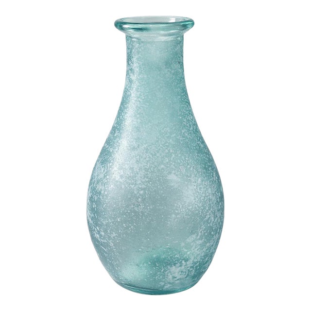 Late 20th Century Large Spanish Handmade Recycled Glass Vase – Ocean Breeze Collection, 16” Coastal Bottle Vessel For Sale
