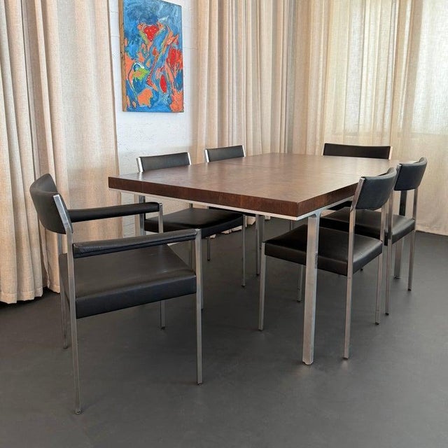 1960s Swiss Mid-Century Modern Burl Walnut Chrome Extension Dining Table, John Stuart For Sale - Image 5 of 15