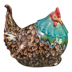 Hand Painted Glazed Pottery 10'' X 6'' X 9.5'' High Hen Chicken Figurine