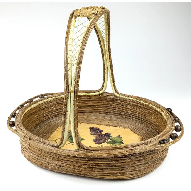 Vintage Arts and Crafts Style Hand Painted Top Handle Basket For Sale In Portland, ME - Image 6 of 12
