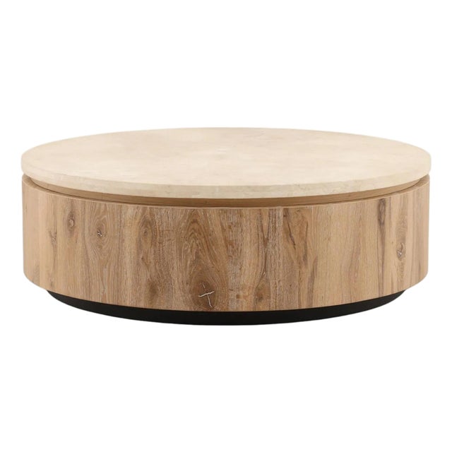 Cream Marble Oak Contemporary Coffee Table For Sale
