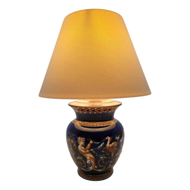 Lamp with Blue Italian Renaissance Decor from Gien For Sale - Image 13 of 13