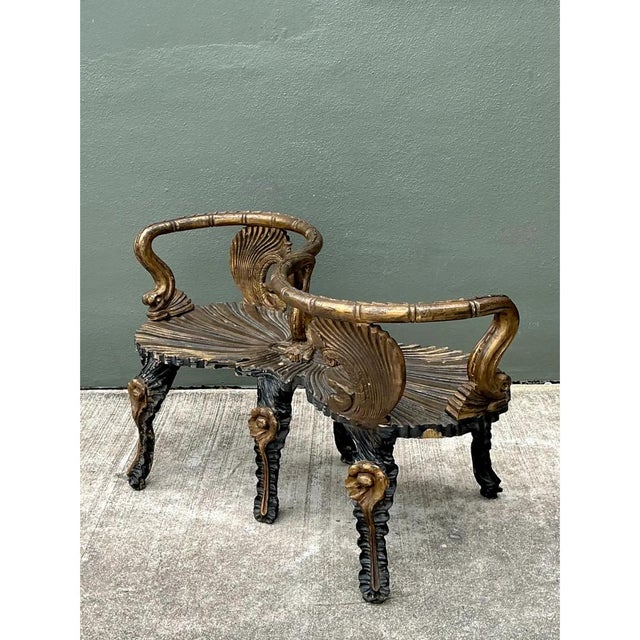 Wood Vintage Gilt Carved Grotto Tete-a-Tete For Sale - Image 7 of 14