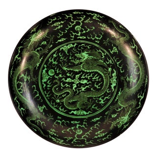 Kangxi Style Famille Noir and Green Glazed Dragon Dish For Sale