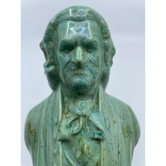 Ceramic Late 20th Century Vintage Green Glazed Bust Statue For Sale - Image 7 of 11