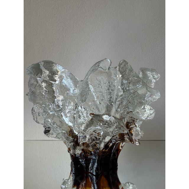 Amber and Clear Ice Glass Vase with Torn Crown Rim by Pertti Santalahti for Humppila, Finland, 1970s For Sale - Image 15 of 15