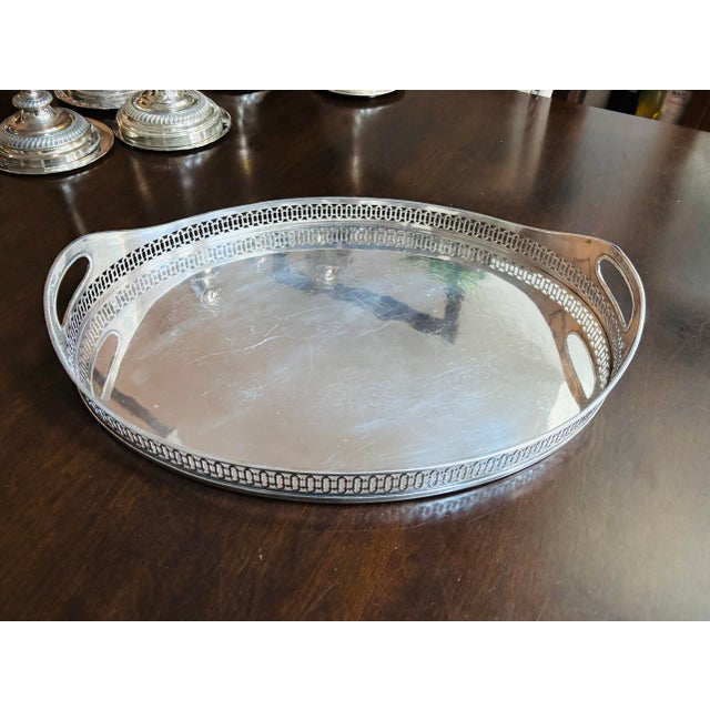 Antique European Sterling Silver Oval Gallery Tray 18” For Sale - Image 12 of 12