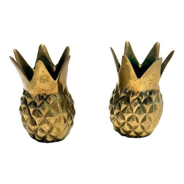 MCM Andrea by Sadek Solid Brass Pineapple Candlestick Holders For Sale