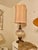 Vintage Hollywood Regency Mid Century Table Lamp - Brass, Blue Milk Glass, Gold Stenciled For Sale - Image 9 of 9