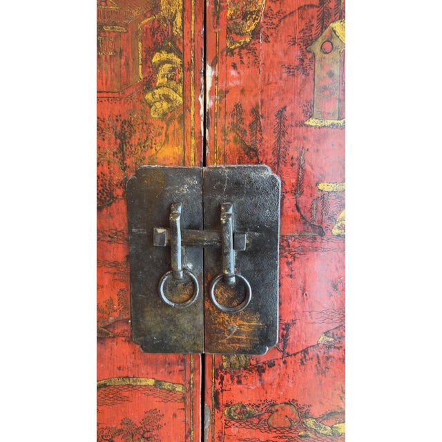 Late 19th Century Red Antique Chinese Chinoiserie Style Wedding Cabinet For Sale - Image 4 of 12