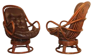 Set of Rattan & Leather Swivel Lounge Chairs, 1960s