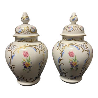A Pair of Porcelain Hand Painted Jars For Sale