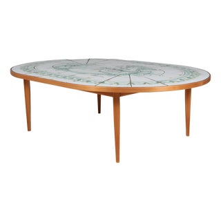 Pine Coffee Table with Painted Tiles by Bjørn Wiinblad, 1970s For Sale