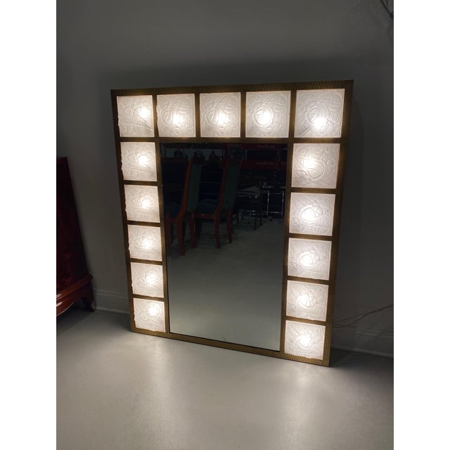 1930s Degue Signed French Art Deco Grand Light Mirror For Sale - Image 11 of 13