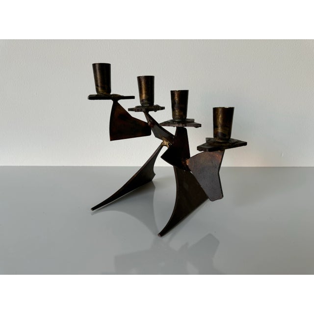 Vintage Handmade Brutalist Metal Sculptural Candle Holder For Sale - Image 4 of 11