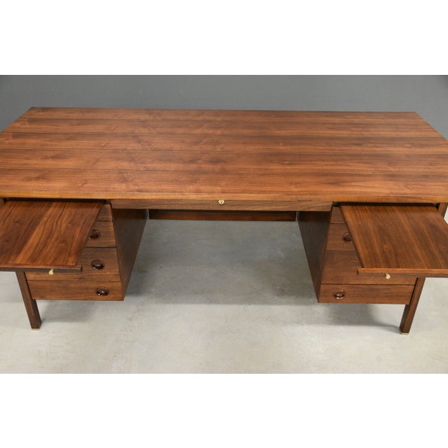 1950s Edward Wormley for Dunbar Walnut Executive Desk For Sale In Boston - Image 6 of 12
