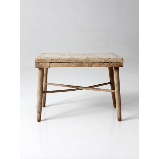 Farmhouse Antique Primitive Painted Wood Farmhouse Stool For Sale - Image 3 of 17
