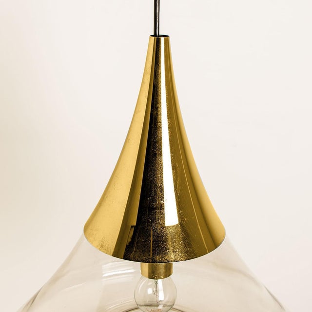 Cone Shape Brass & Clear Glass Pendant Light from Limburg For Sale - Image 4 of 14