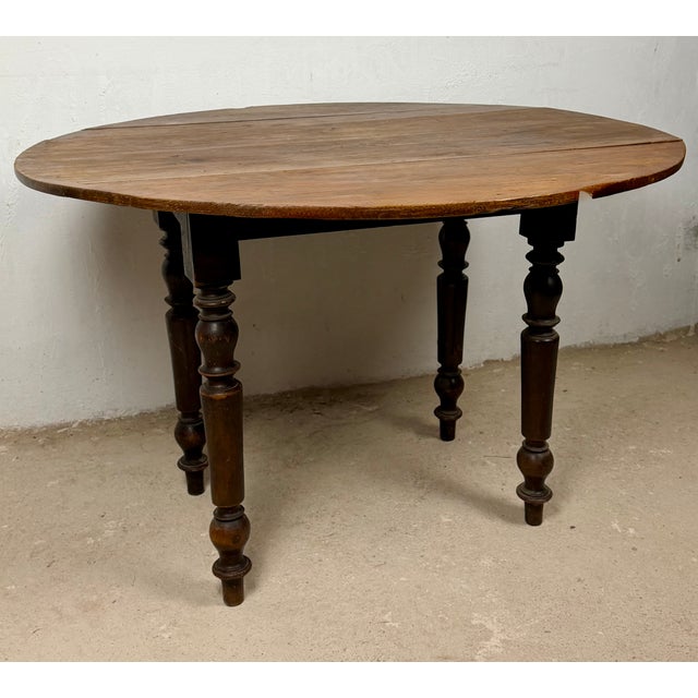Rustic Spanish Wood Drop-Leaf Dining Table with Turned Legs, 1920 For Sale - Image 3 of 15