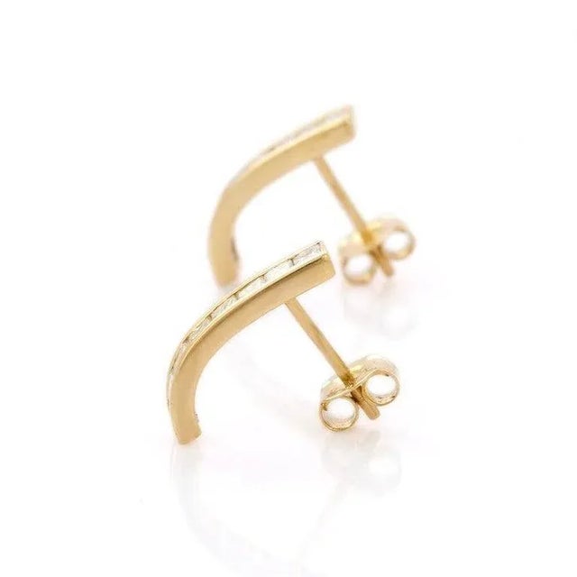 Mid 20th Century Inspired Diamond Bar Stud Earrings in 14k Yellow Gold- 2 Pieces For Sale - Image 4 of 8
