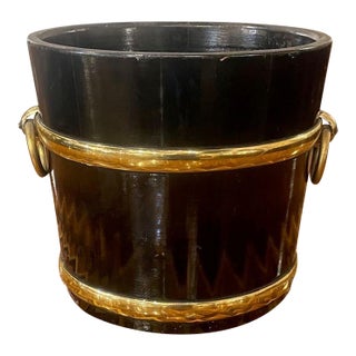 Vintage English Black Lacquer and Brass Jardinere For Sale