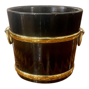 Vintage English Black Lacquer and Brass Jardinere