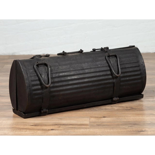 Early 20th Century Industrial Metal Tool Box with Dark Patina, Found in India For Sale - Image 4 of 10