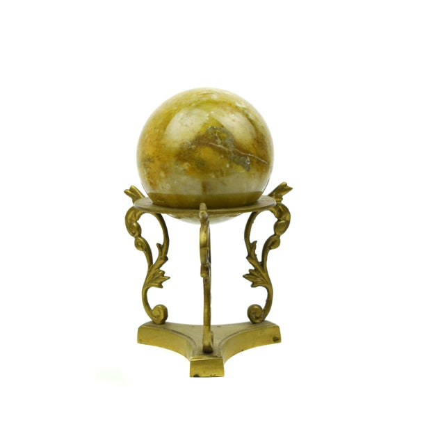 Contemporary Late 20th Century Solid Stone Orb Ball on Brass Base For Sale - Image 3 of 5