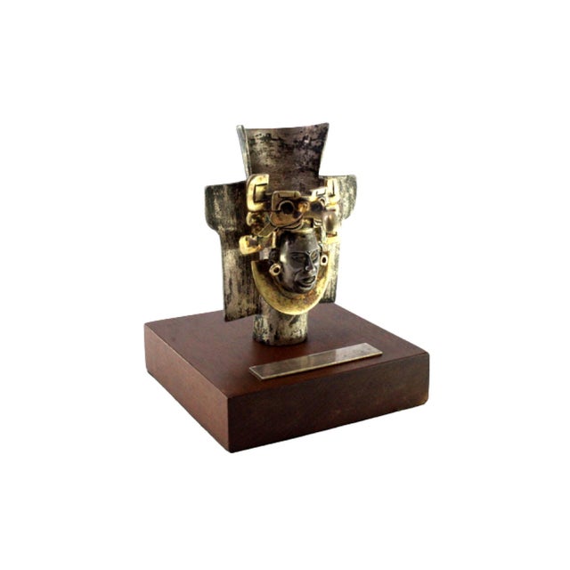 Pre-Columbian Style Zapotec Silver Urn with Applications and Figure on Wooden Base with Monogram For Sale - Image 11 of 11