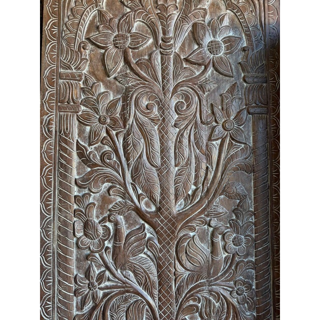 1920s Hand-Carved Tree of Life With Birds – Vintage Wood Wall Art or Rustic Barn Door Panel 84x36 For Sale - Image 5 of 7