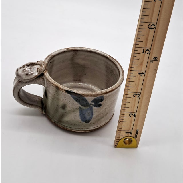 1990s Studio Pottery Face Artisan Mugs With Wabi-Sabi Glaze Signed - a Pair For Sale - Image 9 of 12