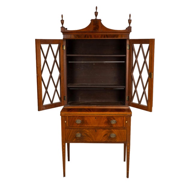 Late 19th Century Flame Mahogany Secretary Desk Bookcase, Antique Drop Front Desk For Sale - Image 13 of 18