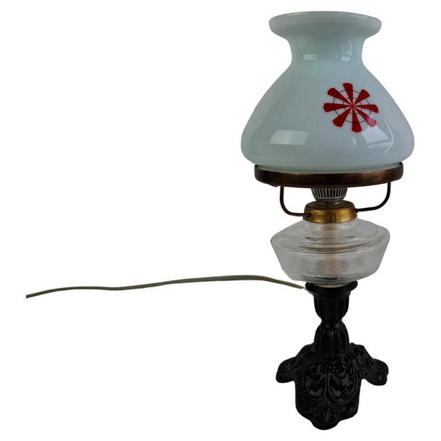 Oil Lamp Style Table Lamp in Milk Glass, Former Czechoslovakia, 1960s For Sale - Image 15 of 15