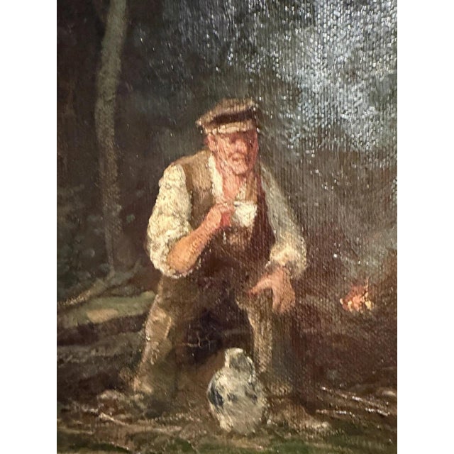 Paul Heimen, Rest in the Woods, Forest Landscape, Farmers, Campfire, Oil Painting on Canvas For Sale - Image 6 of 13