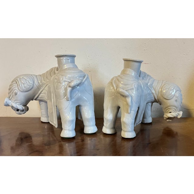 Antique 18th Century Chinese Blanc De Chine Porcelain Elephant Candlestick or Joss Stick Holders - A Pair For Sale - Image 13 of 16