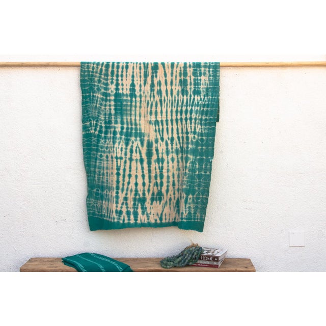 Vintage African Teal Resist Wave Throw For Sale In Los Angeles - Image 6 of 6