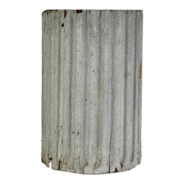 Stupendous Architectural Salvaged & Distressed Chunky Wooden Fluted Display Pedestal Column With Original White Paint For Sale