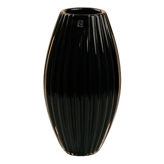 Ribbed Vase in Gloss Black Murano Glass from Fendi Casa, 1990s For Sale