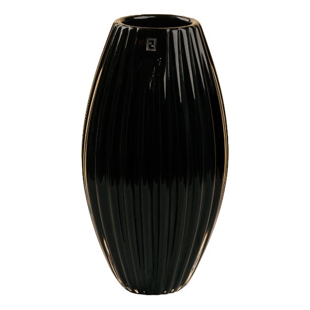 Ribbed Vase in Gloss Black Murano Glass from Fendi Casa, 1990s For Sale