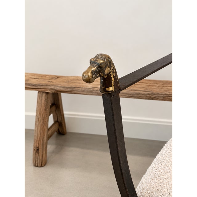 Neoclassical 1980s Pair of Brass Horse Head Iron Armchairs For Sale - Image 3 of 3