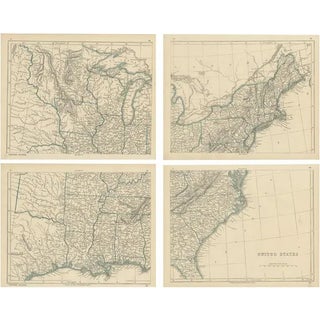 Antique Map of the United States by Lowry, 1852, Set of 4 For Sale