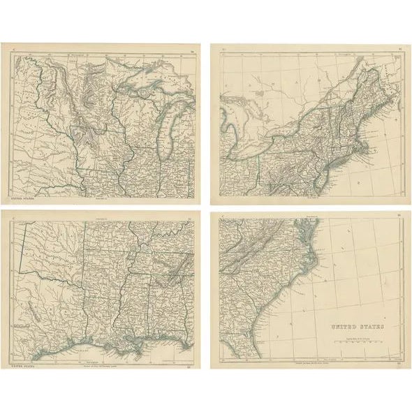 Antique Map of the United States by Lowry, 1852, Set of 4 For Sale