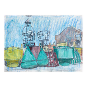 1991 Josie Capstick Harwich Dock Scene Painting
