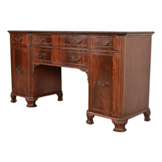 Baker Furniture Style Chippendale Carved Flame Mahogany Sideboard Buffet, Circa 1940s For Sale