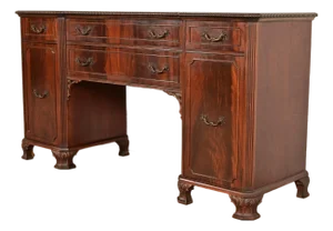Baker Furniture Style Chippendale Carved Flame Mahogany Sideboard Buffet, Circa 1940s