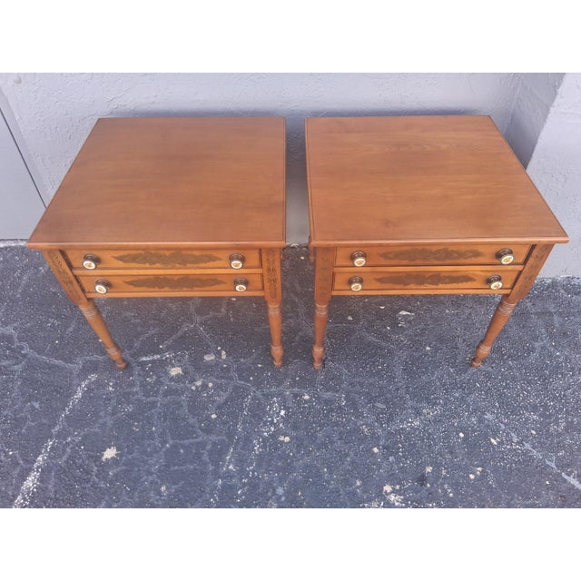 Traditional 1950's Traditional Style 2 Drawer End Tables/ Nightstands by Lambert Hitchcock a - Pair For Sale - Image 3 of 12