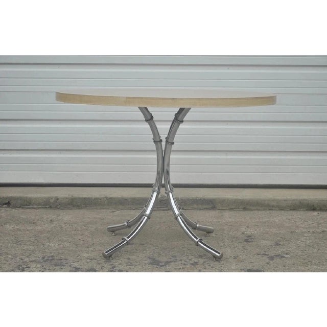 Vintage Hollywood Regency Chrome Metal Faux Bamboo Dining Kitchen Set - 5 Pc Set For Sale - Image 4 of 10