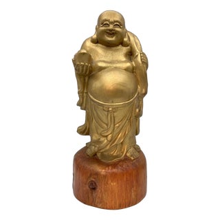 Antique Japanese Wooden Hotei with Gilt-Coloured Finish, Early Shōwa Period, 1920s-1940s For Sale
