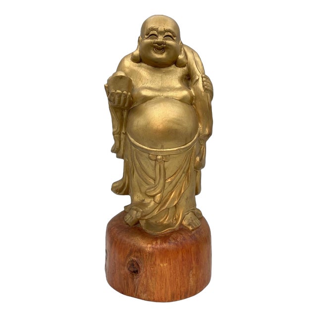 Antique Japanese Wooden Hotei with Gilt-Coloured Finish, Early Shōwa Period, 1920s-1940s For Sale
